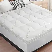STARRY EUCALYPT Double Size Pillow Top Mattress Topper 7.5cm Thick with 1000 GSM Microfibre Bamboo Fibre Filling, Fabric Cover Beddings Bed Mat Padding,Bamboo Pattern
