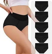 [KAZNA] Womens Cotton Underwear, High Waisted Briefs Panties Plus & Regular Size, Breathable Soft Hipster 5 Pack