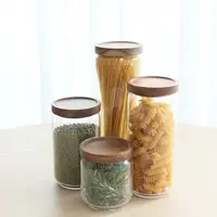 在飛比找蝦皮購物優惠-Kaab 玻璃罐食品儲存罐圓形玻璃罐木蓋玻璃儲存罐玻璃罐食品
