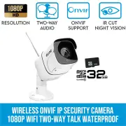 Elinz Wireless ONVIF IP Security Camera 1080P WiFi Night Vision Two Way Talk Outdoor Waterproof CCTV 32GB