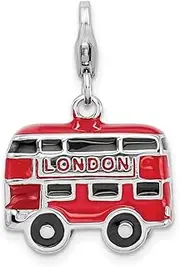 [JewelryWeb] 925 Sterling Silver Polished Fancy Lobster Closure Enamel Double Decker London Bus With-Lobster Clasp Charm Pendant Necklace 27x18mm