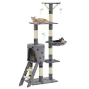 NNEVL Cat Tree with Sisal Scratching Posts 138 cm Grey Paw Prints