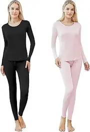 [Panitay] 2 Sets Women's Silk Thermal Underwear Set Mulberry Silk Long Base Layer Silk Pajamas Top Bottom Set for Winter