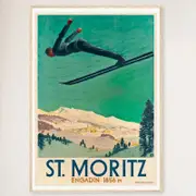 Galrie Vintage Aerial Ski Poster of St. Moritz in Engadin, Switzerland Artwork, Wood Frame, A1 60 x 84cm (23 x 33inch)