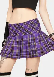 [Tripp NYC] Woven Purple Plaid Pleated Mini Skirt