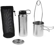 Baoblaze Stainless Steel Leak Proof 1L Water Bottle + 750ml Foldable Cup + Mouth Spreader Hanger + Storage Bag