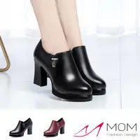 在飛比找momo購物網優惠-【MOM】真皮踝靴 高跟踝靴/真皮柔軟牛皮氣質高跟踝靴(2色