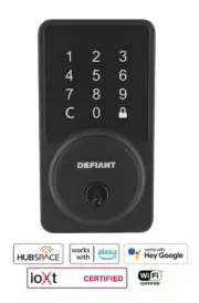 Defiant Square Matte Black Smart Wi-Fi Deadbolt Powered by Hubspace Wireless
