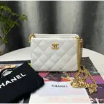 正品現貨 CHANEL 香奈兒 23P 新款 白色牛皮 愛心金球 HOBO 斜背包 嬉皮包 流浪包 AS3830