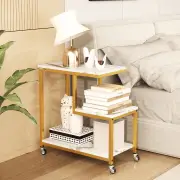 CostwayG-shaped Side Table 3-Tier Mobile End Table with Open Shelves-White