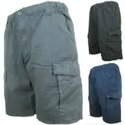 CARGO SHORTS Elastic Waist 100% COTTON Army Military