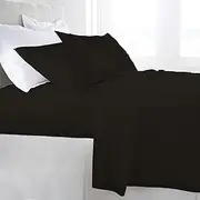 [Luxor Linen] Luxor 1000TC Egyptian Cotton Sheet Set (Flat Sheet, Fitted Sheet, Two Pillowcases), Black, Double