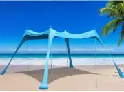 Family Beach Canopy Large Beach Sunshade Tent With Stability Poles UPF50+Outdoor