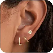[TITUTHIA] Gold Earrings for Women Trendy, Dainty Small Hoop Earrings Set Multiple Piercing Cute CZ Flower Huggie Stud Earring 14K Gold Lightweight Hypoallergenic Cartilage Earrings Gold Jewelry for