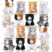 Leitee 16 Pcs Plush Pets 5 Inch Stuffed Animals Bulk Assorted Cute Stuffed Pet Animal Plush Toys Small Plush Animals for Halloween Classroom School Pet Party Favors Supplies Decoration (long Hair Cat)
