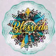 Wind Spinner 10" Blessed Design With Southwest Flower Double Sided WindSpinner