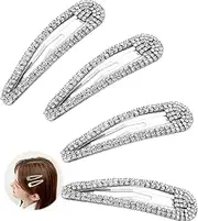 YINSHIU 4PCS Hair Clips For Styling Hair Rollers With Clips Sparkly Hair Clips Hair Clips Women Hair Large Snap Clips Women (Silver clip clear crystal, Large water drop hairpin 8cm)