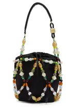 Ganni Bead-embellished Satin Bucket bag - Black One Size