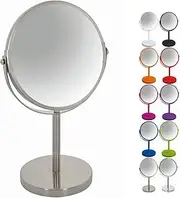 Spirella Sydney Collection Pedestal Mirror for Vanity or Bathroom 17 x 17 x 27 cm (Reversible: 100% and 2X Magnification), Metal, Matt Chrome