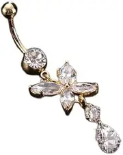 [Hemasa] Stainless Steel Flower Cubic Zirconia Navel Ring, Belly Ring for Girls/Women, Small, Stainless Steel, Apatite