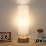 Bedside Table Lamp, 3 Way Touch Control Table Lamp with Wood Grain Base,
