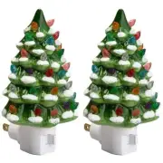 Green Snow-Capped Ceramic Tree Night Light Set of 2