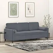 'vidaXL 3-Seater Velvet Dark Grey Sofa with Removable Pillow Covers and Padded Seat - Perfect for Living Room Deoration