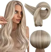 Full Shine Blonde Sew in Weft Extensions Silky Straight Real Hair Wefts Human Hair 105 Grams Sew in Hair Extensions Ash Blonde Highlight Bleach Blonde Remy Bundles Blonde Weft 24 Inch