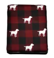 WOOLRICH Burgundy Red Black Buffalo Plaid White Dogs Flannel Sheet Set NIP NICE