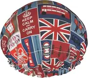 England Symbols Print Various Activities Shower Cap Reusable Soft And Lightweight Bath Hair Cap Long Hair