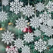 36 Pack Plastic Silver Snowflake Ornaments Christmas Winter Decorations, Hanging Snowflake Decorations for Winter Wonderland Christmas Tree