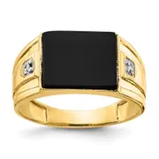 14K Yellow Gold Men's Simulated CZ and Black Onyx Signet Ring