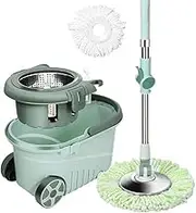 HPAMR Microfibre Spin Mop with Basket Set with 2 Microfiber Heads, Adjustable Extended Handle Stainless Steel 360° Spinning Mop and Bucket with Wringer Set Mop Bucket Floor Cleaning Set