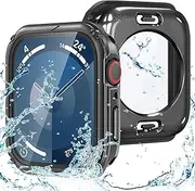 Goton 2 in 1 Waterproof Rugged Case for Apple Watch Series 9 8 7 45mm Screen Protector, 360 Protective Glass Face Cover Hard PC Bumper + Back Frame for iWatch s7 s8 s9 Accessories 45 mm Black