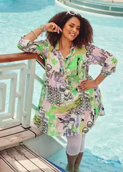 [TS] Taking Shape Revival Delight Natural Tunic Size 10 in Print, Viscose - Plus Size Women's Clothing Print
