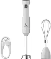 Cordless Hand Blender, UTALENT Variable Speed Immersion Blender handheld Rechargeable, with USB-C Charging Cable, Egg Whisk, for Smoothies, Milkshakes, Hummus and Soups – White
