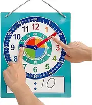 Learning Clock - Dry Erase Teaching Clocks for Kids,Educational Resource Tool with Dry Erase Writing Area, Double Side Time Practice Tool for Preschool Kindergarten 1st 2nd Grade School