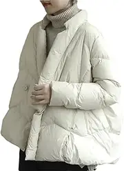 [Mkjuuior] Women's White Duck Down Loose Artistic Down Jacket Winter High-End Coat With Slanted Front