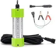 70W 130W DC 12V IP68 Waterproof Aluminum High Power Glowing Boat Fish Attractants Lure Green Submersible Fishing Lights LED Underwater For At Night Snook Crappie with Battery Clips Cigarette Charger