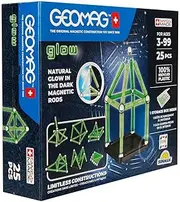 Geomag, Glow Recycled, Magnetic Constructions with Glow Effect, Magnetic Bars Glowing in The Dark, 25-Piece Pack, 100% Recycled Plastic