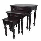 Solid Mahogany Wood Flute Leg Nest Table Antique Reproduction Design Set of 3