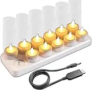 EuroFone Rechargeable LED Candles Tealight Flickering Yellow Lights Flameless with Charging Station Holder (12pcs)