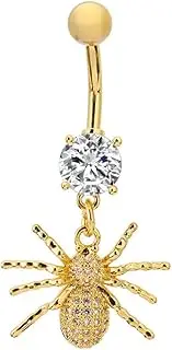[Cykdohy] 14G Crystal Spider Dangle Belly Button Ring for Women Men Stainless Steel Cubic Zirconia Statement Goth Insect Charm Navel Rings Curved Barbell Simple Sexy Halloween Body Piercing Jewelry