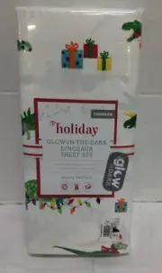 Pottery Barn Kids Holiday Glow in Dark Dinosaur bed Sheet Set TODDLER 3 PCS NEW