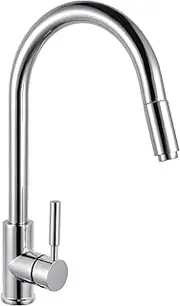 ACA International WELS Pull Out Kitchen Tap with Brass Spray Head, High Arc Gooseneck 360° Swivel Kitchen Mixer Tap Laundry Bar Faucet Taps(Chrome)