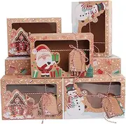 OurWarm 12 Pack Christmas Cookie Boxes with Window, Large Holiday Food Bakery Treat Boxes for Gift Giving, Pastry, Candy, Party Favors, Christmas Kraft Gift Boxes with Ribbons and DIY Gift Tags