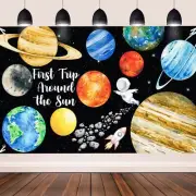 Outer Space 1st Birthday Party Backdrop Background First Trip Around The Sun ...