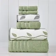 Modern Threads 6-Piece Yarn Dyed Towel Set Organic Vines Sage Green - Bath Towels, Hand Towels, & Washcloths - Super Absorbent & Quick Dry - 100% Combed Cotton