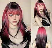 Wigs For Women's Long Straight Layered Wigs With Curtain Bangs Synthetic Heat Resistant Wigs Natural Look For Daily Use (DM354-R2/211, 30cm)