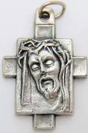MRT Silver Plate Metal Ecce Homo Crown Of Thorns Crucifix Cross 1" Gift Italy